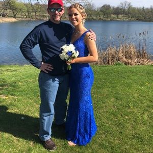 La Femme Two Piece Blue Prom Dress (WITH JEWELRY)